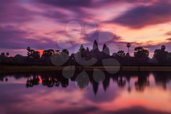 Angkor Wat - famous Cambodian landmark - on sunrise. Siem Reap, Cambodia