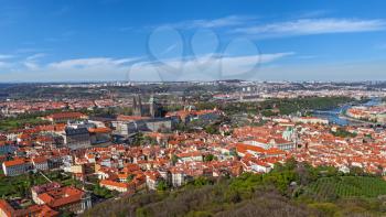 Aerial view of Hradchany the Saint Vitus Cathedral and Prague Castle. Prague, Czech Republic