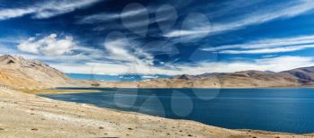 Panorama of Tso Moriri lake in Himalayas, Ladakh, India