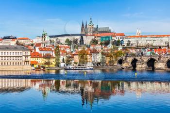 View of and Gradchany Prague Castle and St. Vitus Cathedral over  Vltava river