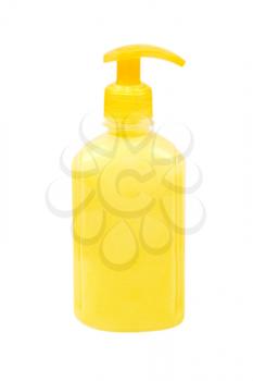 Yellow cosmetic container isolated on white background.