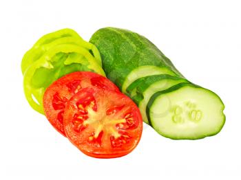 Fresh sliced vegetables isolated on white background.