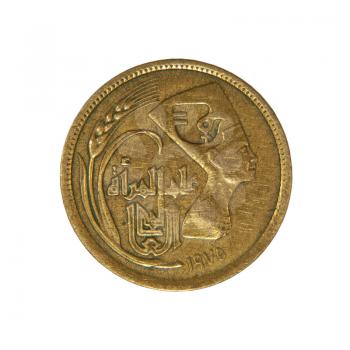 Egyptian monet with Cleopatra profile isolated on white background.
