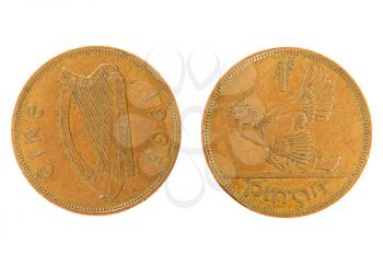 Old Irish monet one penny isolated on white background.
