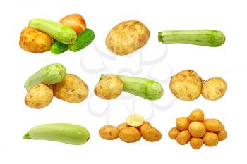 Set of fresh vegetables isolated on a white background.