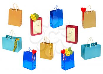 Set of various gift bag isolated on white background.