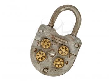 Old metal lock isolated on a white background.