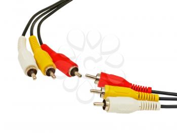 Various connection cables with colored tips on a white background.