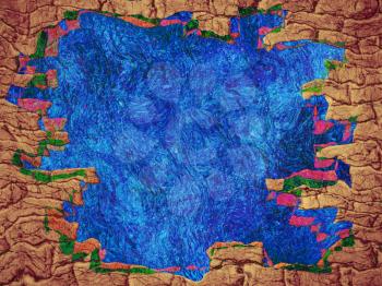 Fairy tale abstract background with blue space and brick frame border.Digitally generated image.