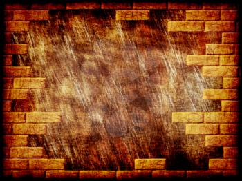 Brown grungy abstract background with yellow brick frame border.Digitally generated image.