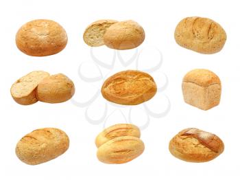 Set of different kinds fresh bread isolated on white background.