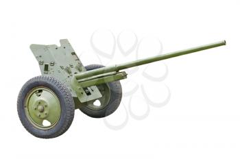 45-mm Russian division cannon gun from WWII isolated on white background.