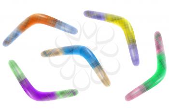 Set of multicolored boomerangs isolated on white background.