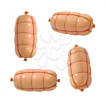 Set of appetizing sausage taken closeup isolated on white background.