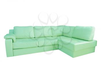 Mint leather corner sofa isolated on white background.