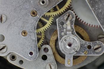 Old Clock Mechanism with Gears taken Closeup.