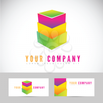 Vector template logo of stacked boxes with business card