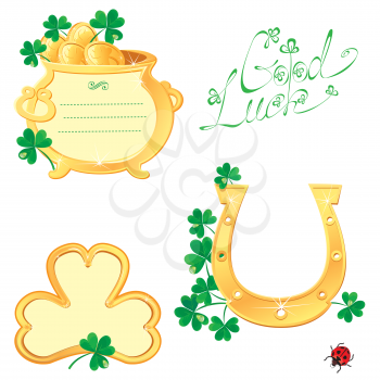 Set of Frames for Saint Patrick's day design with shamrock,  gold coins, pot and horse shoe