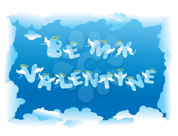 Postcard for Valentine`s Day with funny angels letters
