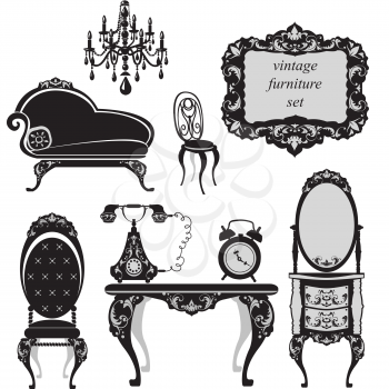 Set of antique furniture - isolated black silhouettes 
