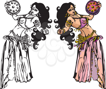 belly dance with tambourine (black and white and color pictures)