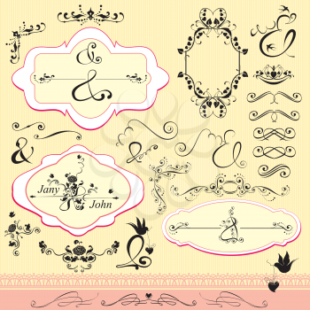 Vintage ornaments and frames, calligraphic design elements and page decoration, signs AND for wedding invitation