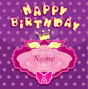 Happy birthday - Invitation card for girl with princess crown and frame.