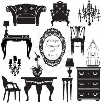 Set of antique furniture - isolated black silhouettes