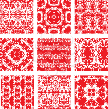 Set of squared backgrounds - ornamental seamless pattern. Design for bandanna, carpet, shawl, pillow or cushion. Ready to use as swatch. 