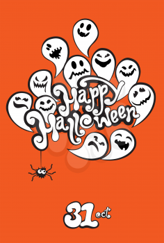 Happy Halloween Card with funny ghost. Invitation to party