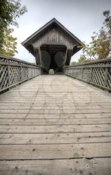 Wooden Covered Bridge Guelph Ontario over eramosa river