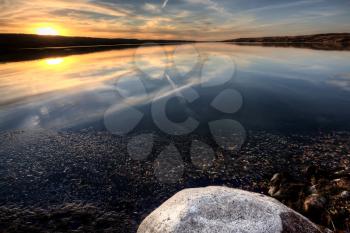 Buffalo Pound Lake Saskatchewan at sunset Canada