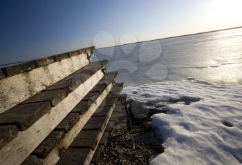 Winter Dock at Lake Manitoba Canada Frozen