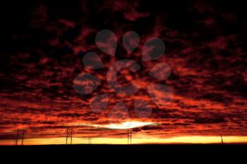 WInter Sunset in Saskatchewan Power Lines