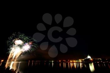 Light reflections fireworks over Wascana Lake