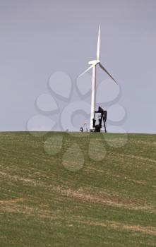 Wind Turbine and Oil Pump in Saskatchewan Canada