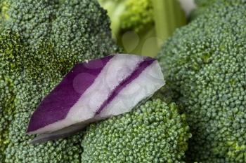 Close Up Vegetables broccoli and colliflower and onion red