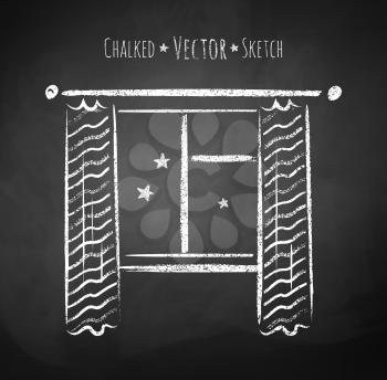 Chalkboard drawing of window. Vector illustration. Isolated.