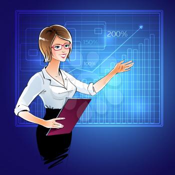 Business woman at a presentation. Vector illustration.