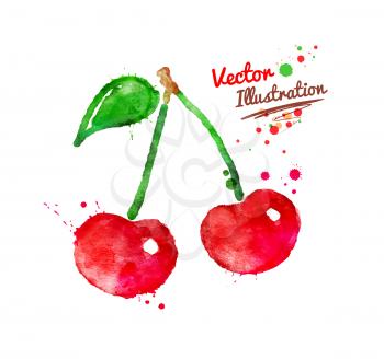 Vector watercolor hand drawn illustration of cherries.