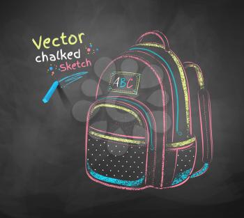 Vector color chalk drawing of school bag.