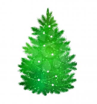Green silhouette of Christmas tree on white background.