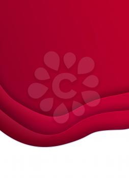 Vector illustration of cut paper style background with waves and shadows in red and white colors.