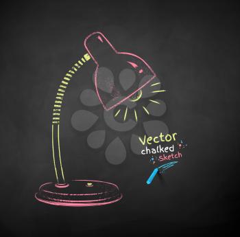 Vector color chalk drawn illustration of lamp with live conference on black chalkboard background.