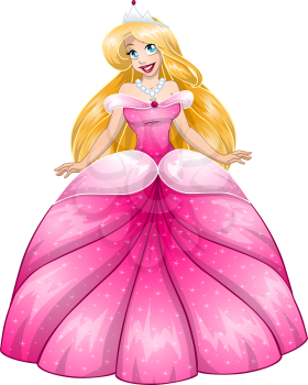 Vector illustration of a beautiful blond princess in pink dress.