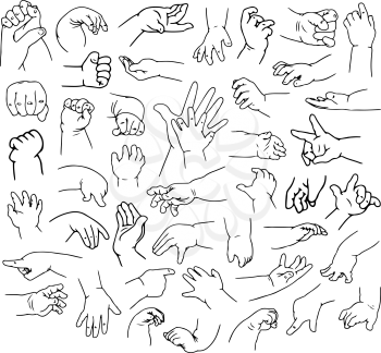 Royalty Free Clipart Image of Baby Hands in Various Gestures.