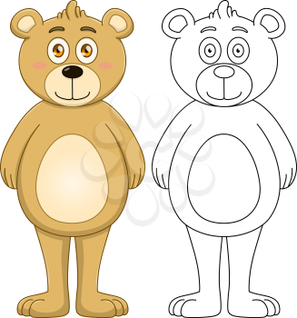 Vector illustration set of a cute brown teddy bear with outline.