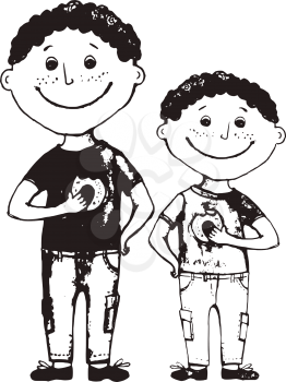 hand drawn, cartoon, sketch illustration of two boys
