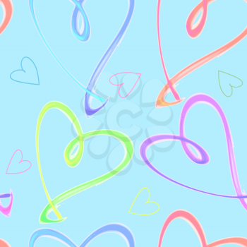 Vector graphic, artistic, seamless pattern with stylized image of glowing hearts
