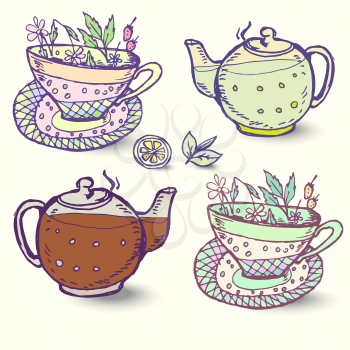 Vector illustration with the image herbal Tea set of elements for design.